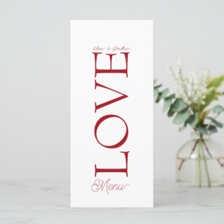 Simple Elegant Red Love Wedding Menu Card