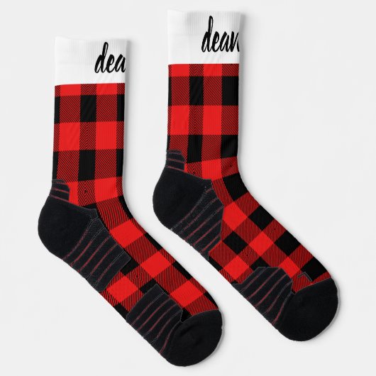 Simple Elegant Red Plaid Christmas Family Sokken (Rechts)