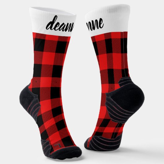 Simple Elegant Red Plaid Christmas Family Sokken (Gebogen)