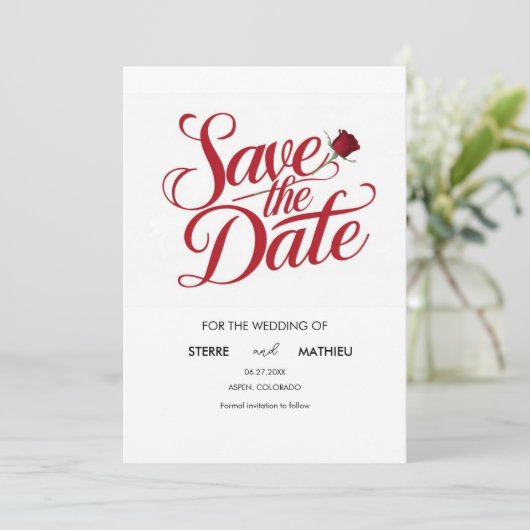 Simple Elegant Red Rose Wedding Save The Date (Staand voorkant)