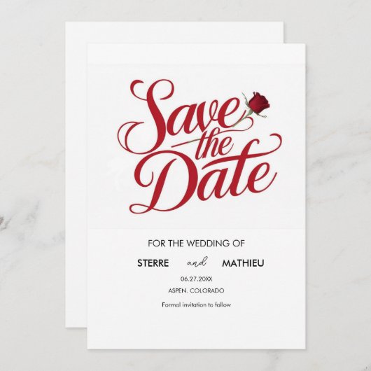 Simple Elegant Red Rose Wedding Save The Date (Voorkant / Achterkant)