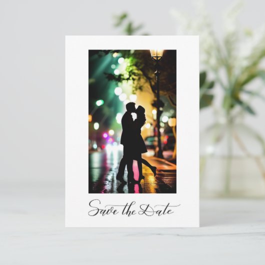 Simple Elegant Romantic Text Photo Black Script Save The Date (Staand voorkant)