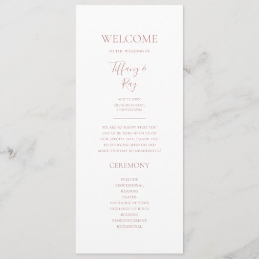 Simple Elegant Roos Gold Wedding Program Programmakaart (Voorkant)