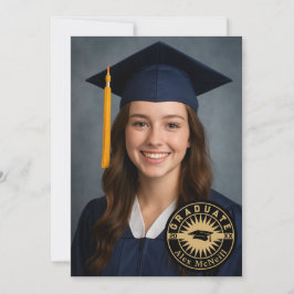Simple Elegant Round Emblem & Photo Graduation Kaart