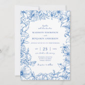 Simple Elegant Royal Blue Floral Garden Wedding Kaart (Voorkant)