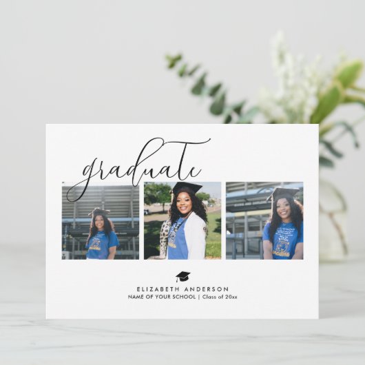 Simple Elegant Rustic Pink Afstuderen Foto Kaart (Staand voorkant)