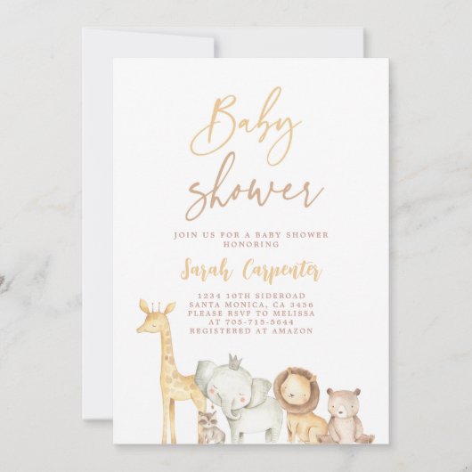 Simple Elegant Safari Baby shower Invitation Kaart (Voorkant)