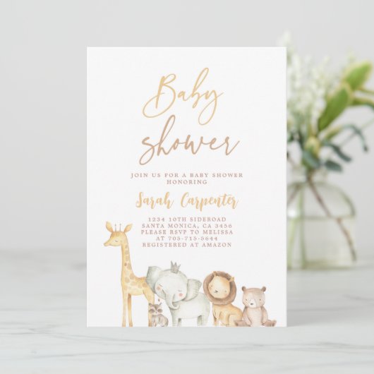 Simple Elegant Safari Baby shower Invitation Kaart (Staand voorkant)