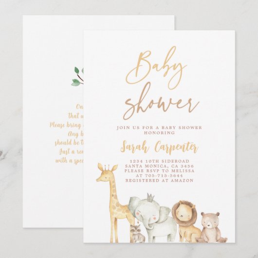 Simple Elegant Safari Baby shower Invitation Kaart (Voorkant / Achterkant)