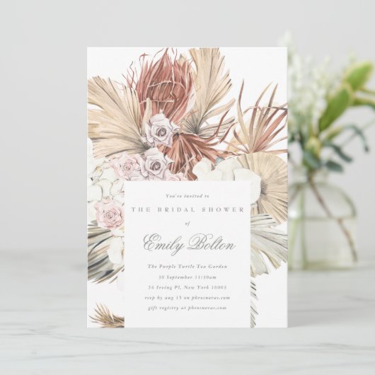 Simple Elegant Sage Floral Moss Green Pampas Boho Kaart (Staand voorkant)