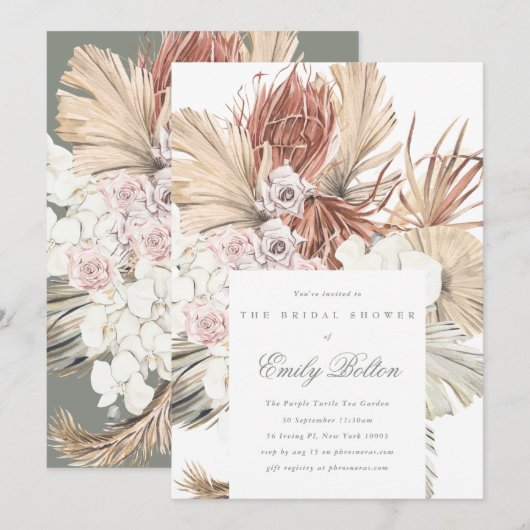 Simple Elegant Sage Floral Moss Green Pampas Boho Kaart (Voorkant / Achterkant)