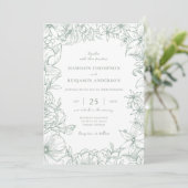 Simple Elegant Sage Green Floral Garden Wedding Kaart (Staand voorkant)