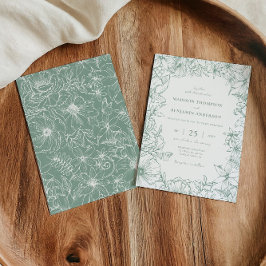 Simple Elegant Sage Green Floral Garden Wedding Kaart