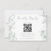 Simple Elegant Sage Green Floral QR Code Wedding RSVP Kaartje (Voorkant)