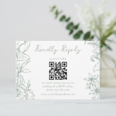 Simple Elegant Sage Green Floral QR Code Wedding RSVP Kaartje (Staand voorkant)