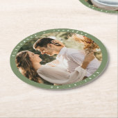 Simple Elegant Sage Green Greenery Wedding Foto Ronde Kartonnen Onderzetter (Gebogen)