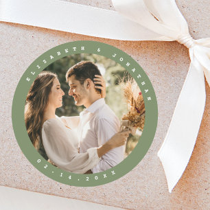 Simple Elegant Sage Green Greenery Wedding Foto Ronde Sticker