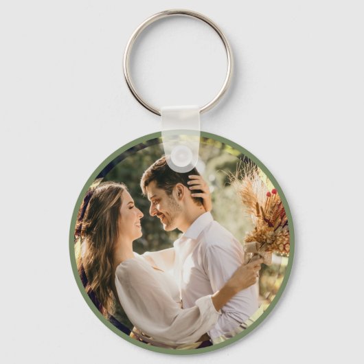Simple Elegant Sage Green Photo Wedding Favor Sleutelhanger (Voorkant)