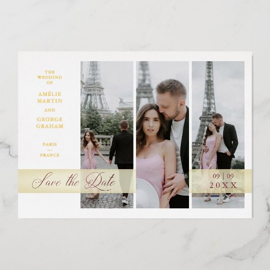 Simple Elegant Script 3 Photos Couple in Love Folie Uitnodiging (Voorkant)