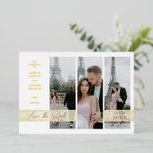 Simple Elegant Script 3 Photos Couple in Love Folie Uitnodiging (Staand Voorkant)