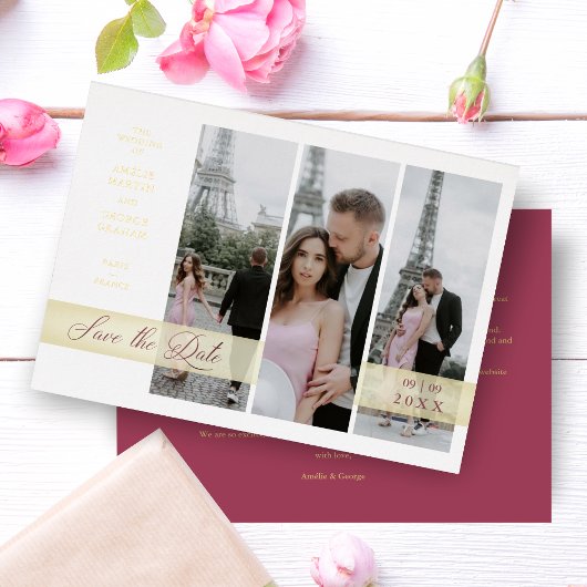 Simple Elegant Script 3 Photos Couple in Love Folie Uitnodiging