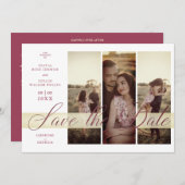 Simple Elegant Script 3 Photos Couple in Love Save The Date (Voorkant / Achterkant)