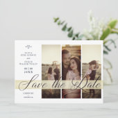 Simple Elegant Script 3 Photos Couple in Navy Save The Date (Staand voorkant)