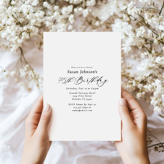 Simple Elegant Script 75th Birthday Party Kaart