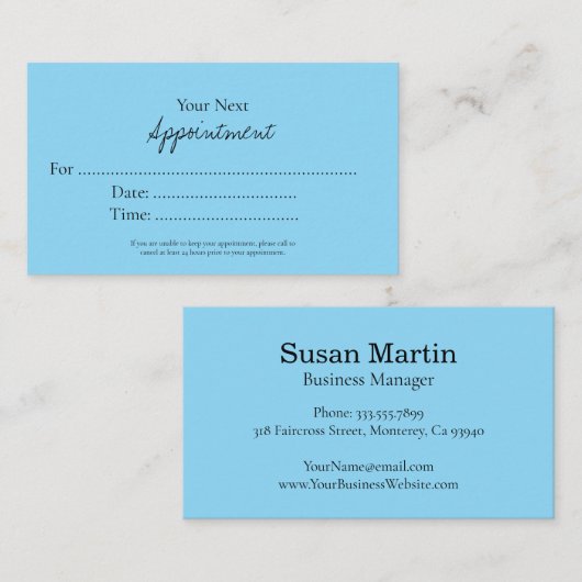 Simple Elegant Script Appointment Card Afsprakenkaartje (Voorkant / Achterkant)