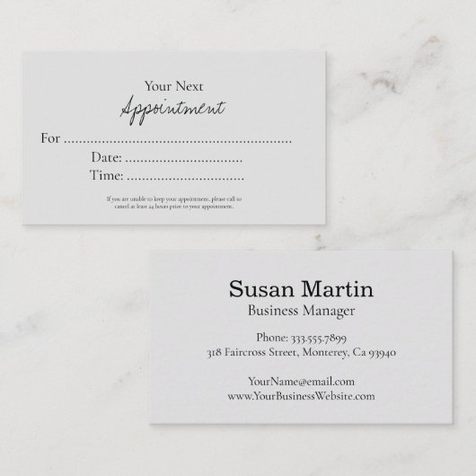 Simple Elegant Script Appointment Card Afsprakenkaartje (Voorkant / Achterkant)