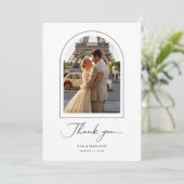Simple Elegant Script Destination Wedding Photo Bedankkaart (Staand voorkant)