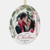 Simple Elegant Script Family Photo Merry Christmas Keramisch Ornament (Rechts)