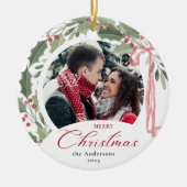 Simple Elegant Script Family Photo Merry Christmas Keramisch Ornament (Voorkant)