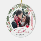 Simple Elegant Script Family Photo Merry Christmas Keramisch Ornament (Links)