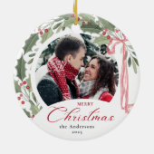 Simple Elegant Script Family Photo Merry Christmas Keramisch Ornament (Achterkant)