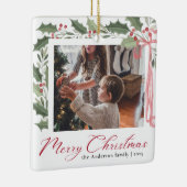 Simple Elegant Script Family Photo Merry Christmas Keramisch Ornament (Rechts)