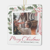 Simple Elegant Script Family Photo Merry Christmas Keramisch Ornament (Links)