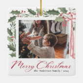 Simple Elegant Script Family Photo Merry Christmas Keramisch Ornament (Achterkant)