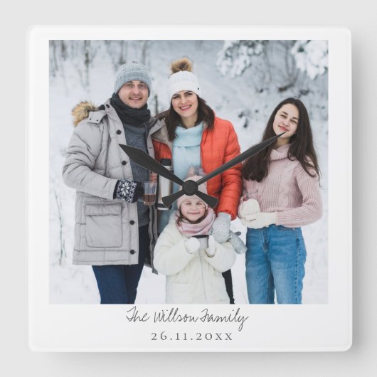 Simple Elegant Script Family Photo Vierkante Klok (Voorkant)