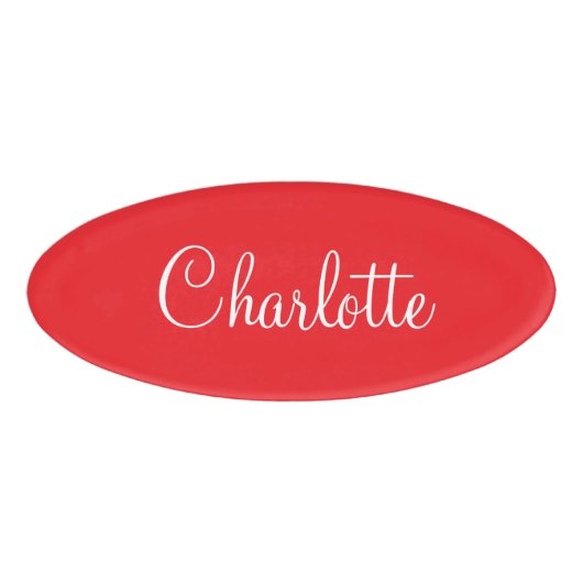 Simple Elegant Script First Name Red Business Naambadge (Voorkant)