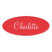 Simple Elegant Script First Name Red Business  Naambadge (Voorkant)