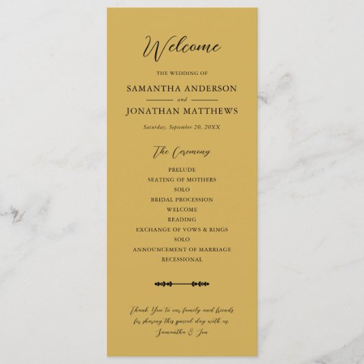 Simple Elegant Script Gold Wedding Ceremony Programmakaart (Voorkant)