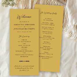 Simple Elegant Script Gold Wedding Ceremony Programmakaart