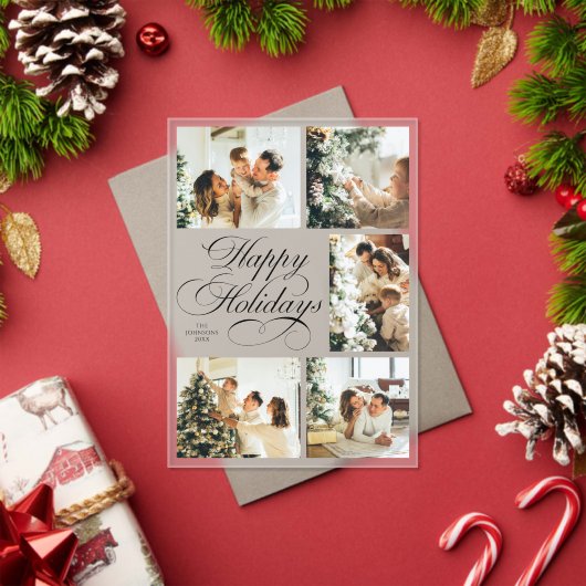 Simple Elegant Script Photo Collage Christmas Card Acryl Uitnodigingen (Insity (Feestdagen))