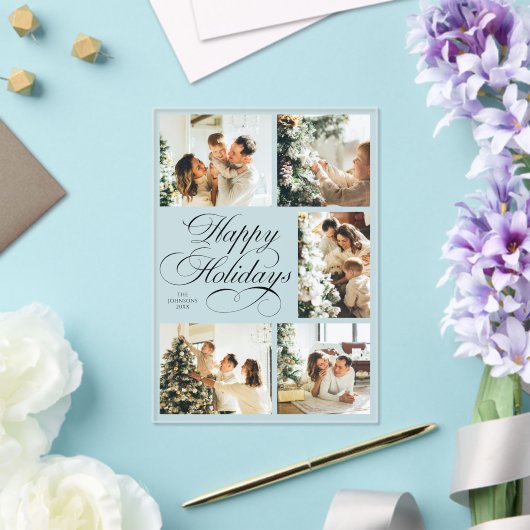 Simple Elegant Script Photo Collage Christmas Card Acryl Uitnodigingen (Insitu (Huwelijk))