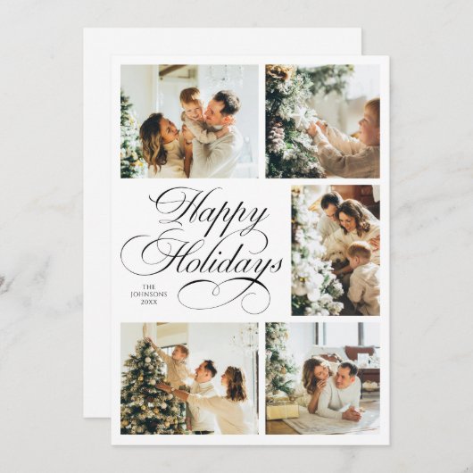 Simple Elegant Script Photo Collage Christmas Feestdagenkaart (Voorkant / Achterkant)