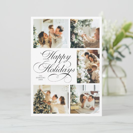 Simple Elegant Script Photo Collage Christmas Feestdagenkaart (Staand voorkant)