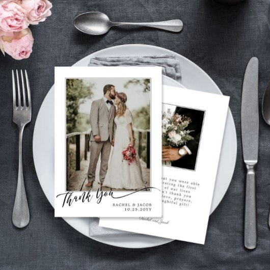 Simple Elegant Script Photo Wedding Bedankkaart