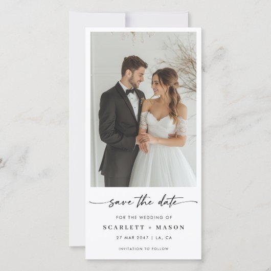 Simple Elegant Script Photo Wedding Bookmark Save The Date (Voorkant)