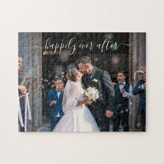 Simple Elegant Script Wedding Photo Pas getrouwd Legpuzzel (Horizontaal)